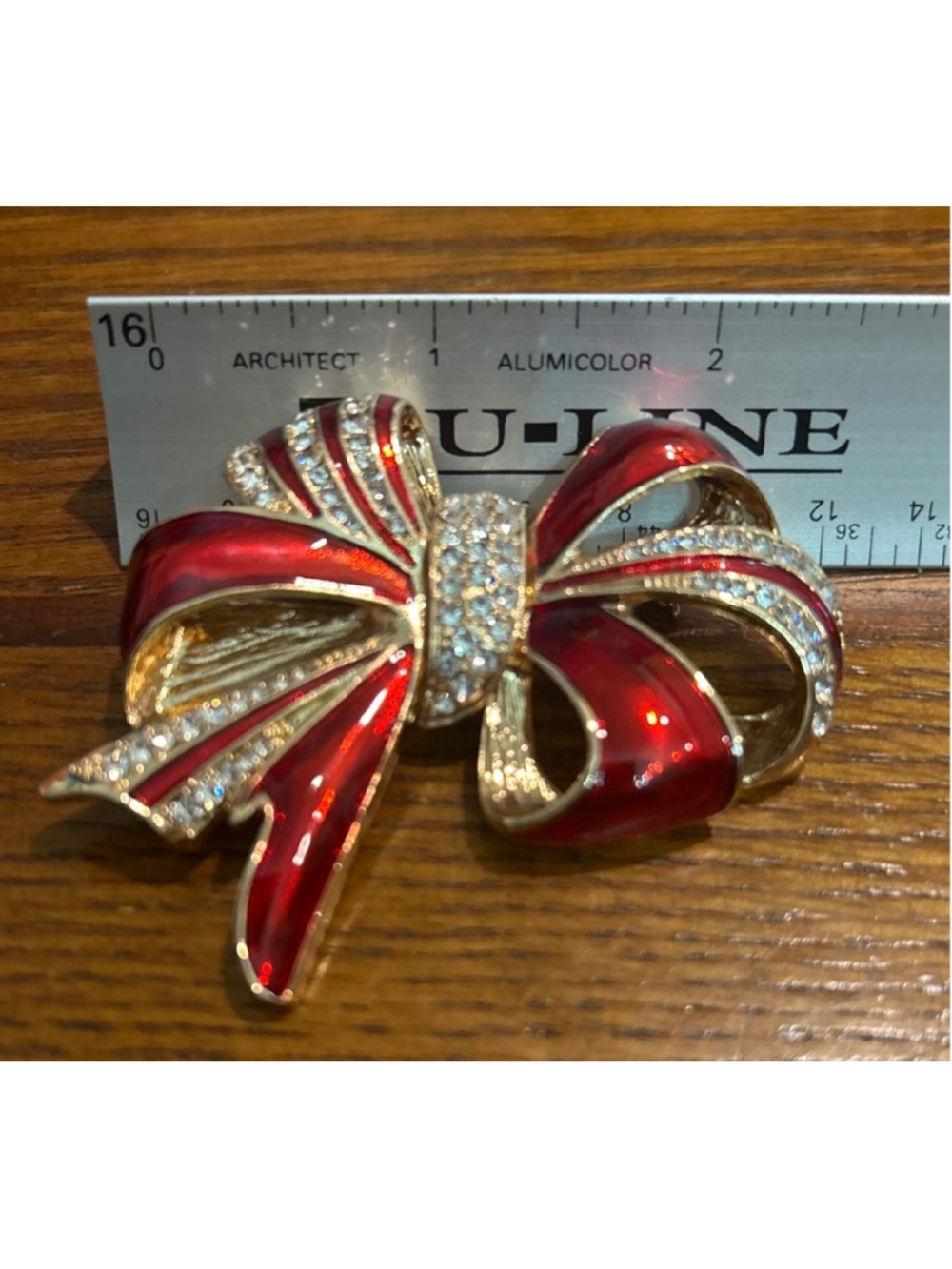 Women's Joan Rivers Red & Gold Bow Brooch Pin from The Private Collection - Picture 4 of 5